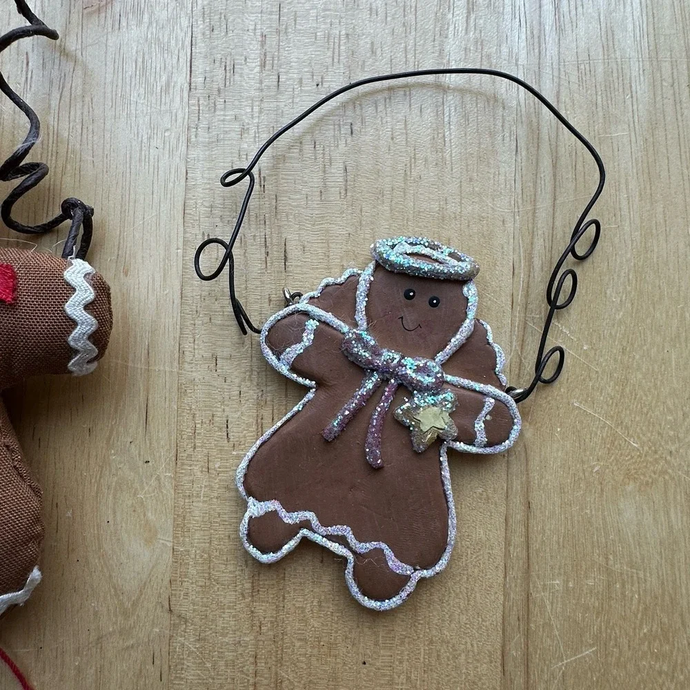 Vintage Gingerbread Man Boy Girl Christmas Tree Holiday Ornaments Lot Of 6